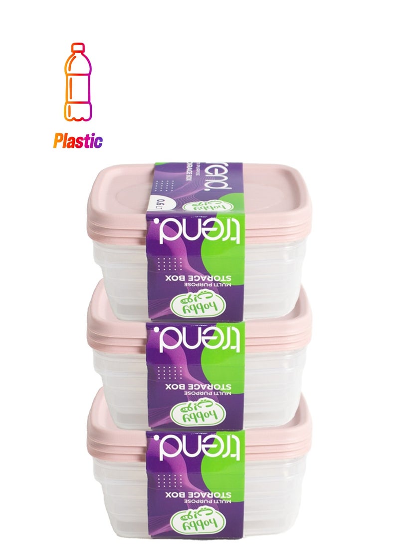 هوبي طقم حافظات طعام مستطيلة 9 قطع  0.6لتر وردي. - Image 1