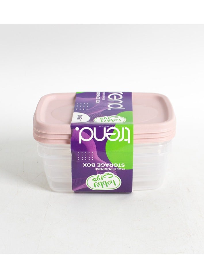 هوبي طقم حافظات طعام مستطيلة 9 قطع  0.6لتر وردي. - Image 2