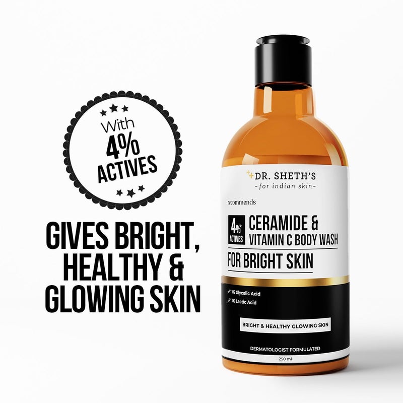 Dr. Sheth's Dr Sheths Ceramide Vitamin C Body Wash For Bright Healthy Glowing Skin Exfoliates Evens Skin Tone 4 Actives 1 Lactic Acid 1 Glycolic Acid 2 Niacinamide Sulphate Free Gentle Exfoliating Shower Gel Removes Tan Dead Skin Hydrates Moisturizes Refreshing Fragrance Men Women 250 ml - Image 3
