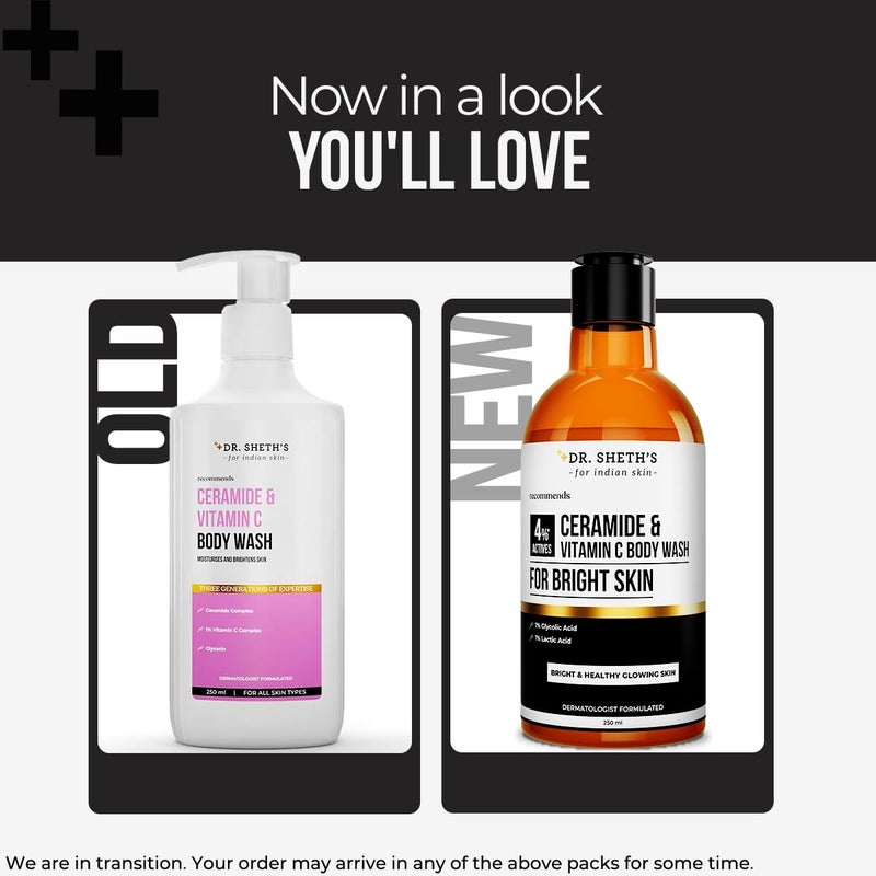 Dr. Sheth's Dr Sheths Ceramide Vitamin C Body Wash For Bright Healthy Glowing Skin Exfoliates Evens Skin Tone 4 Actives 1 Lactic Acid 1 Glycolic Acid 2 Niacinamide Sulphate Free Gentle Exfoliating Shower Gel Removes Tan Dead Skin Hydrates Moisturizes Refreshing Fragrance Men Women 250 ml - Image 2