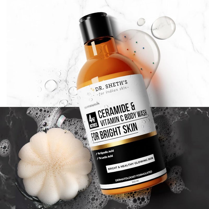 Dr. Sheth's Dr Sheths Ceramide Vitamin C Body Wash For Bright Healthy Glowing Skin Exfoliates Evens Skin Tone 4 Actives 1 Lactic Acid 1 Glycolic Acid 2 Niacinamide Sulphate Free Gentle Exfoliating Shower Gel Removes Tan Dead Skin Hydrates Moisturizes Refreshing Fragrance Men Women 250 ml - Image 4