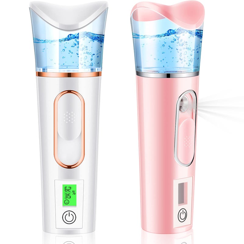 2 Pieces Handy Nano Mist Sprayer with Skin Analyzer Moisture Tester Portable Nano Facial Mister Face Steamer Atomization Mini Eyelash Extensions USB Rechargeable Moisturizing  Hydration for Skin Care