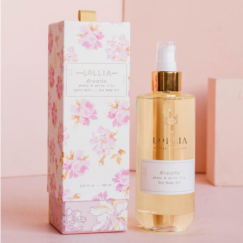 LOLLIA Breathe Dry Body Oil, 6.8 Fl. Oz. â€“ Peony & White Lily â€“ Womenâ€™s Scented, Moisturizing, Dry Body Oil for Women, For All Skin Types - Image 2