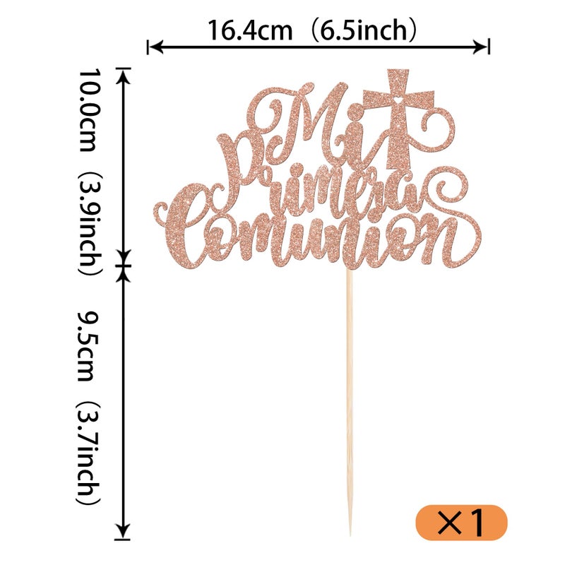 RSSTARXI 1 Pack Mi Primera Comuni؟ N Cake Topper Glitter Primera Comunion recuerdos cake pick for baptism baby wedder first comple party cake decorations rose gold gold - Image 2