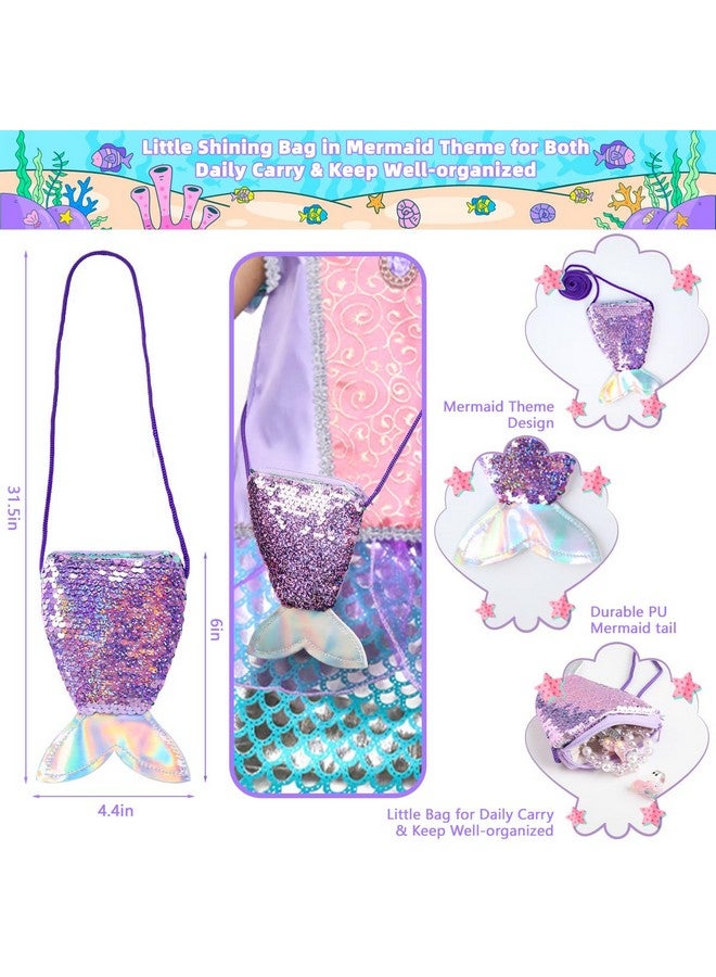 Meland Meland Mermaid Dress for Girls - Little Mermaid Costume for Girls with Bag Princess Dresses for Girls 3-8 Birthday Gift Purple GZQ008  - Image 2