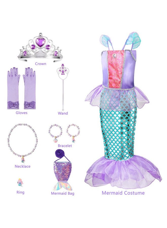 Meland Meland Mermaid Dress for Girls - Little Mermaid Costume for Girls with Bag Princess Dresses for Girls 3-8 Birthday Gift Purple GZQ008  - Image 4