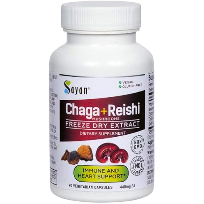 Sayan Siberian Chaga and Organic Reishi Mushroom Extract Supplement – 90 Capsules/440mg Each - Wild-Harvested, Antioxidant Blend for Immune System Support + Natural Energy Boost, Non-GMO, Gluten Free - Image 1