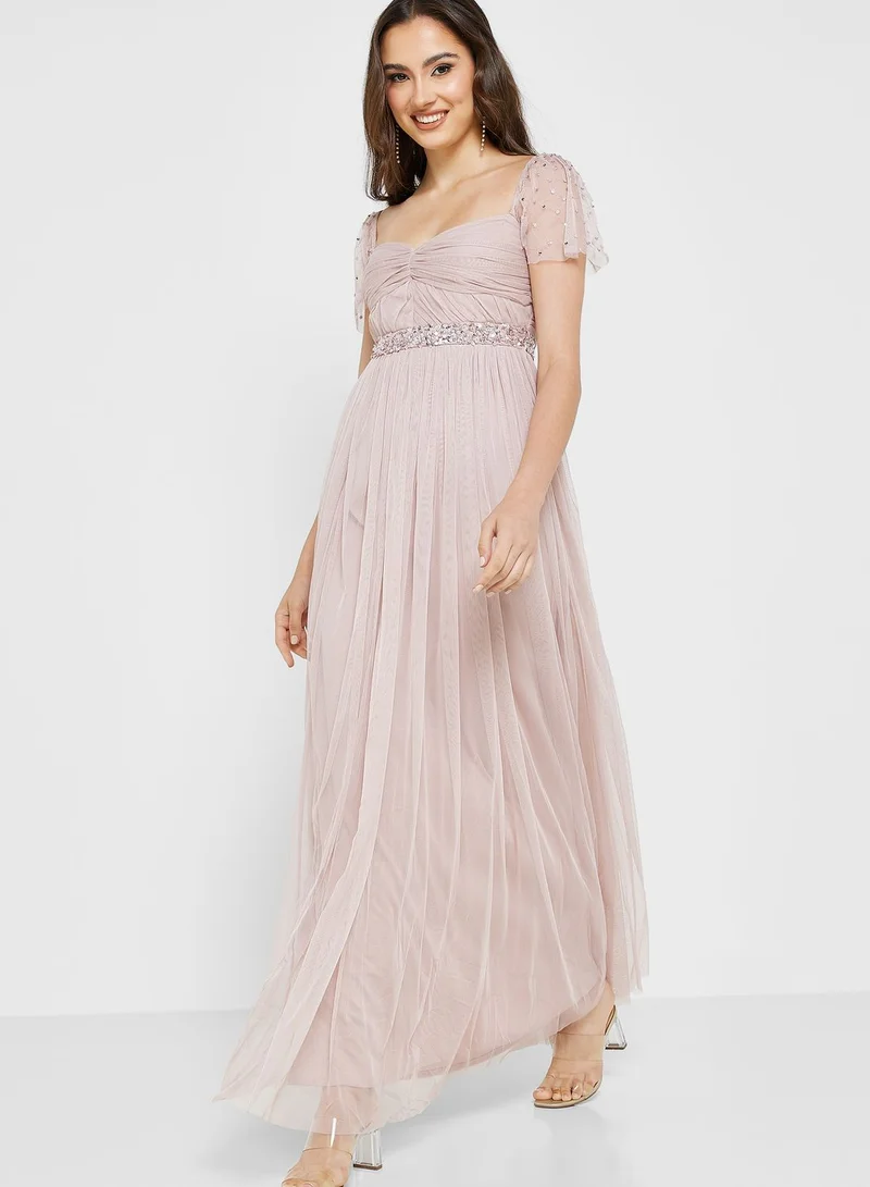 Anaya With Love Embellished Mesh Tiered Dress