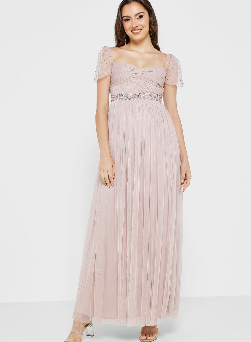 Anaya With Love Embellished Mesh Tiered Dress