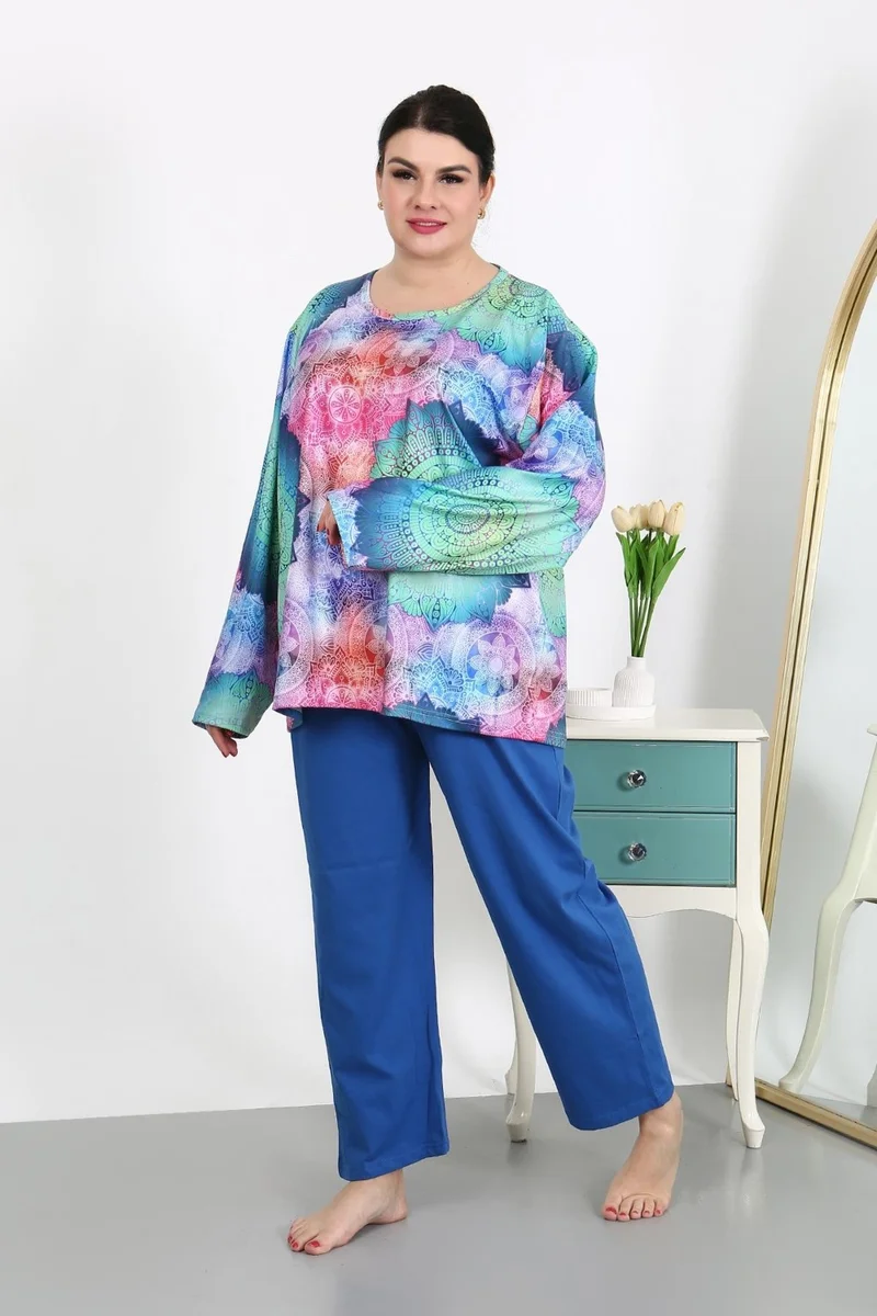Akbeniz Women's Plus Size Long Sleeve Cotton Pajama Set Saks 202503