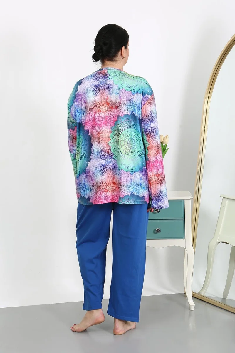 Akbeniz Women's Plus Size Long Sleeve Cotton Pajama Set Saks 202503