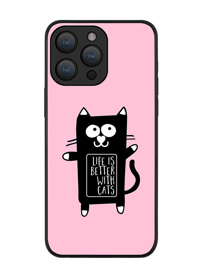 Stylizedd غطاء لجهاز آيفون 15 برو ماكس - أسود متين نحيف مرن مضاد للصدمات TPU جل رقيق واقي للهاتف - الحياة أفضل مع القطط - Image 1