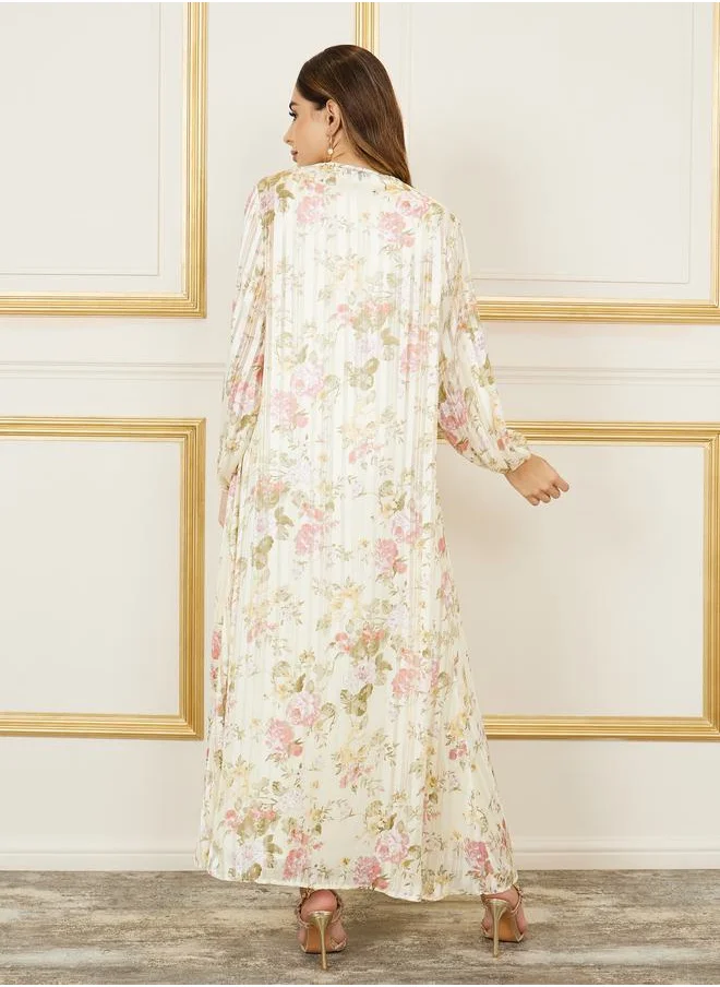 Styli All Over Floral Print Embroidered Lace Kaftan