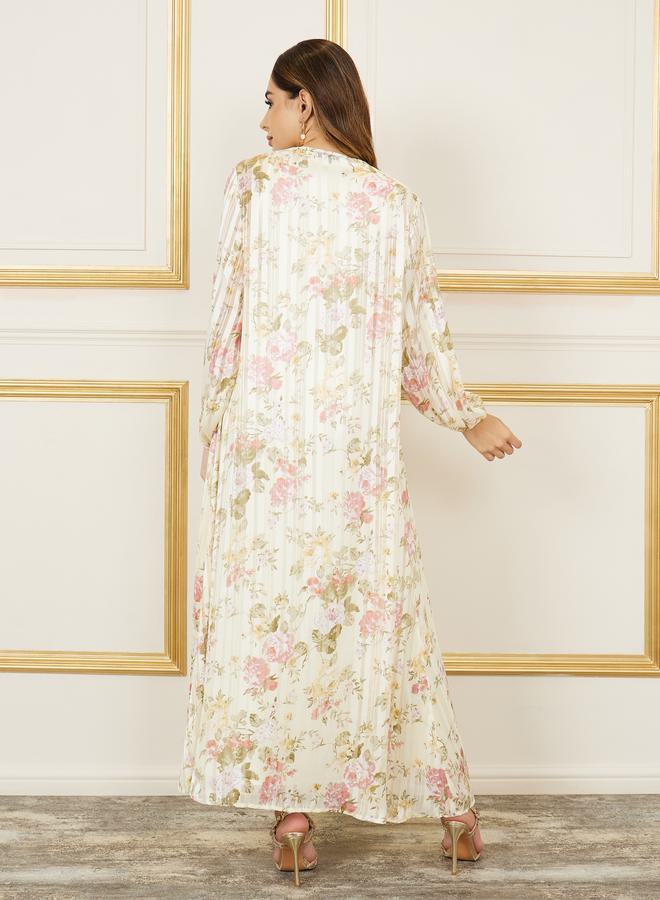 Styli All Over Floral Print Embroidered Lace Kaftan  - Image 2