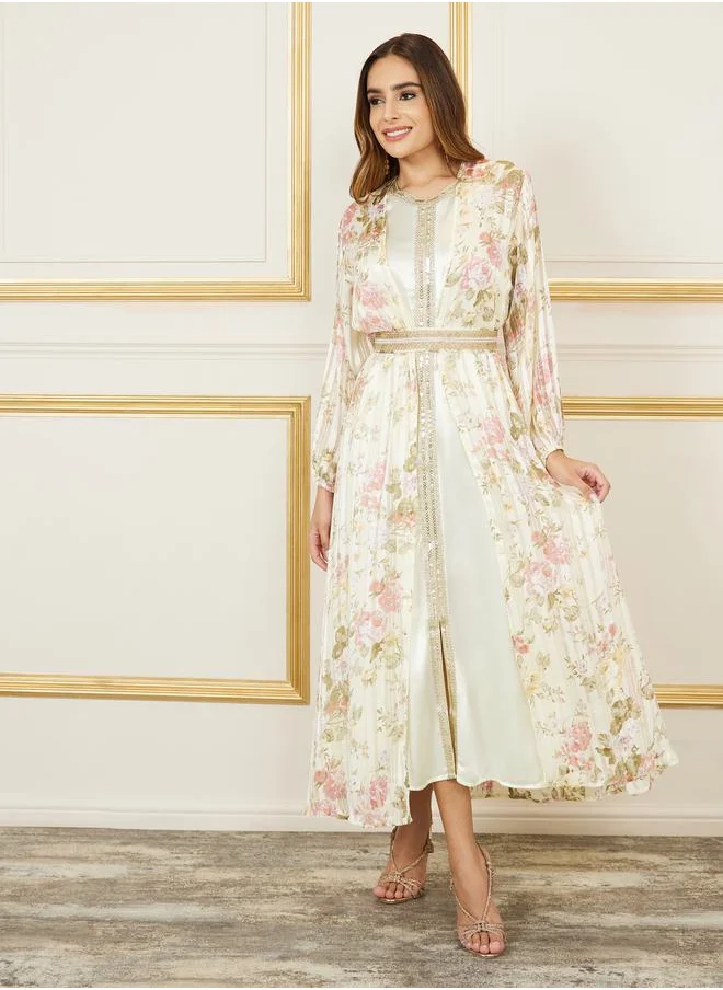 Styli All Over Floral Print Embroidered Lace Kaftan