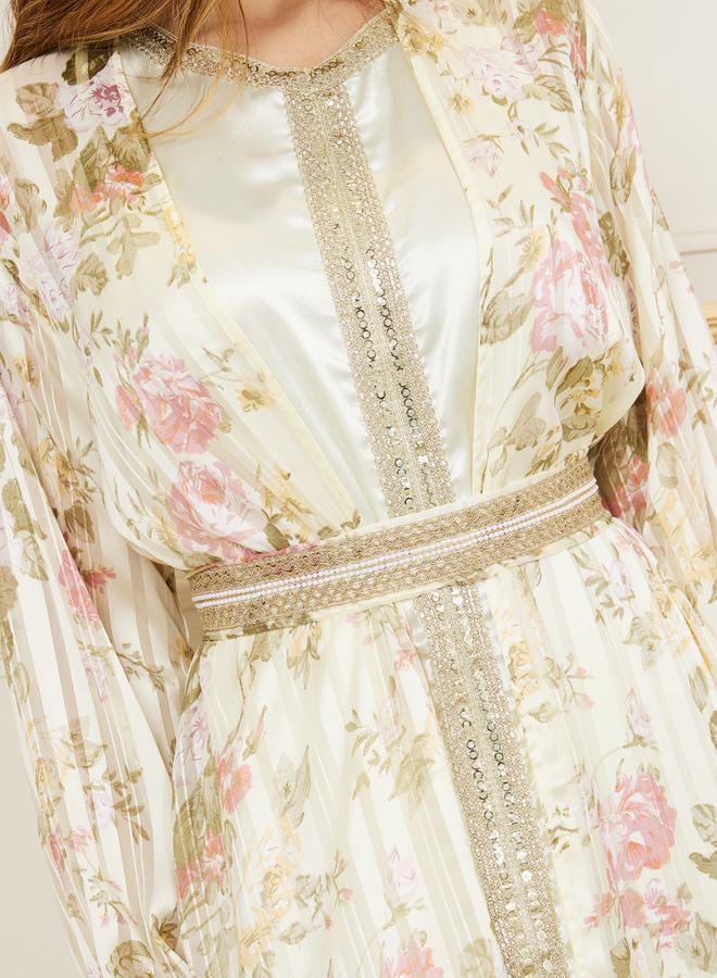 Styli All Over Floral Print Embroidered Lace Kaftan  - Image 4