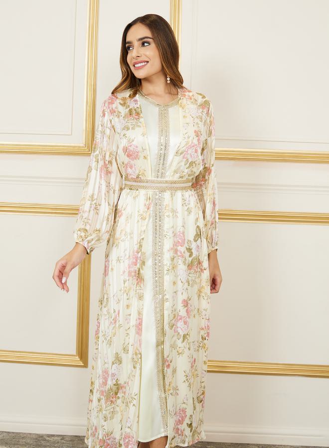 Styli All Over Floral Print Embroidered Lace Kaftan  - Image 3