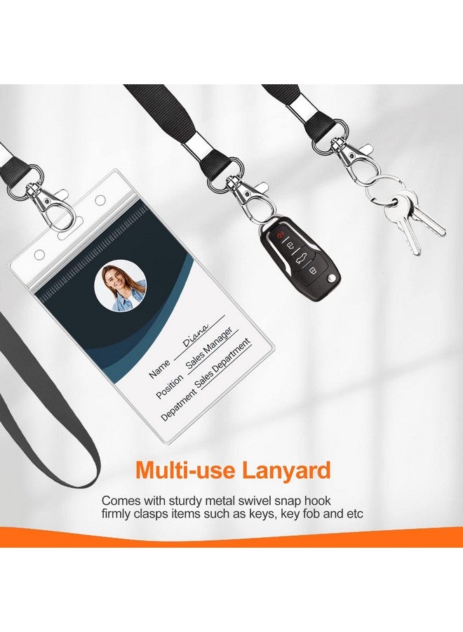 حامل شارة الهوية الشفاف مع حبل قصير مقاوم للماء وشاشة عرض عمودية وواقي بطاقة الاسم مع سحاب وحامل بطاقة الاسم قابل للإغلاق (أسود 6 قطع) - Image 5