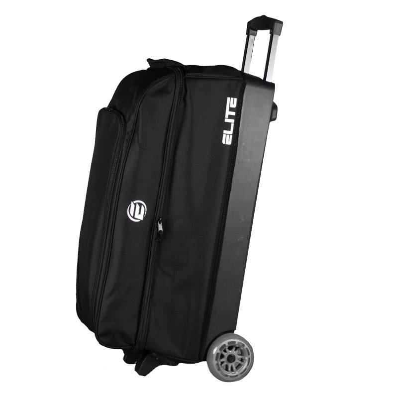 ELITE Basic Triple Roller Rowling Bowling Bag Black Bowling Bags With Wheels Holds Up to 3 Bowling Balls Additional Storage for 2 Pairs of Shoes AirTravel Friendly Black