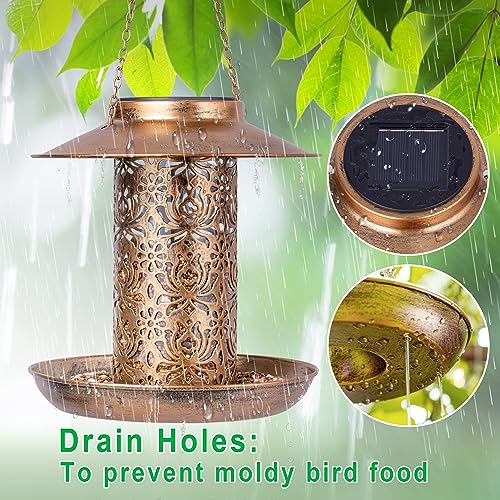 Ottsuls Solar Bird Feeder for Outdoors Hanging, Metal Wild Cardinals Garden Lantern with S Hook, Weatherproof and Water Resistant Birdfeeders as Gift Idea for Women Mom Grandma Bird Lovers (Bronze) - Image 5