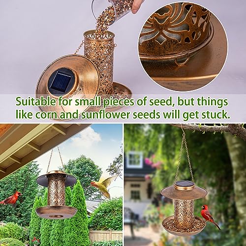 Ottsuls Solar Bird Feeder for Outdoors Hanging, Metal Wild Cardinals Garden Lantern with S Hook, Weatherproof and Water Resistant Birdfeeders as Gift Idea for Women Mom Grandma Bird Lovers (Bronze) - Image 3