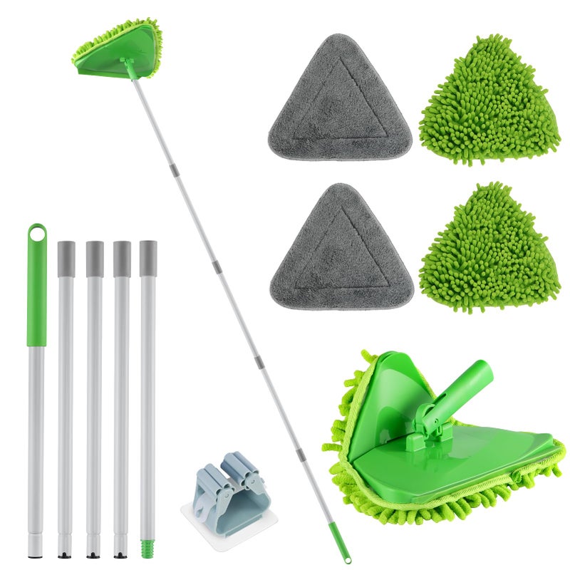 RONSUNG Wall Cleaner Triangle Mop with 82 Long Handle Wall Scrubber Cleaning Washer Tool with 4 Microfiber Chenille Duster Pads for Clean Walls Ceiling Windows Baseboards Floors Green 4 Pads - Image 2