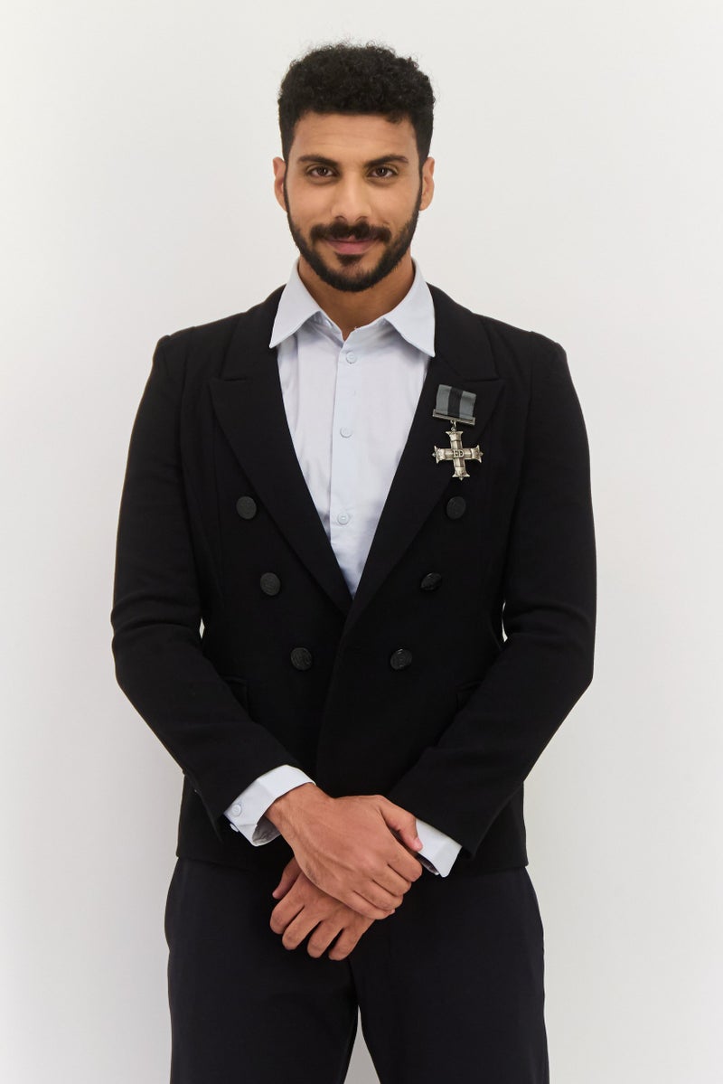 Ed Hardy جاكيت بدلة للرجال بقصة عادية مع شعار مطرز، أسود - Image 1