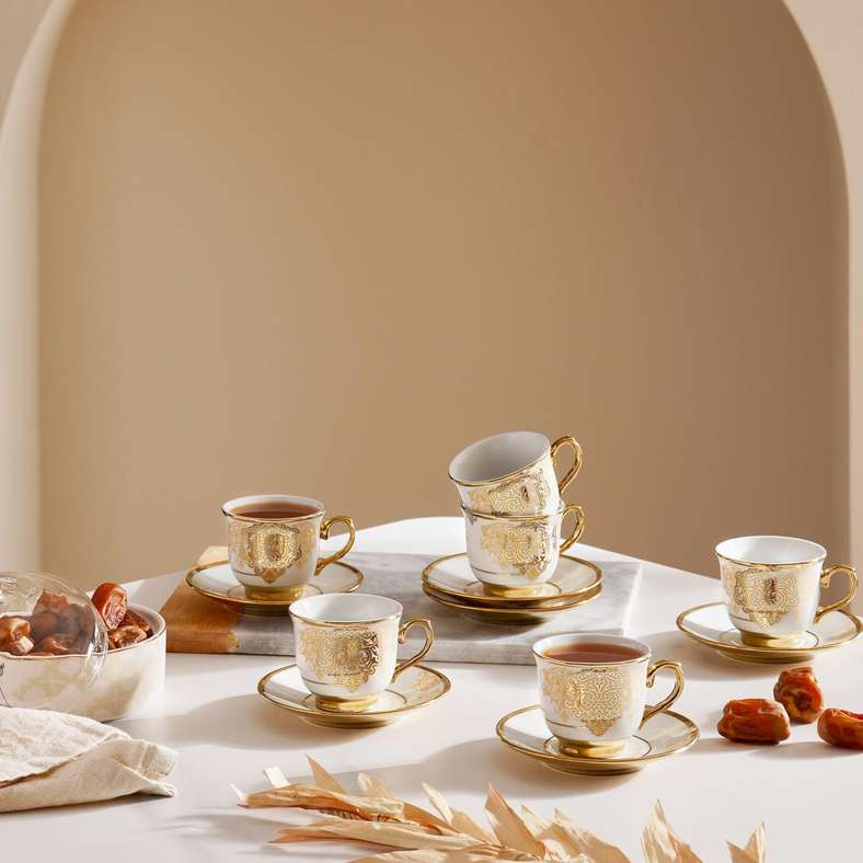 Pan Home Makena 12-Piece Espresso Cup Saucer Set 90Ml -White Gold - 176CFY9900058 - Image 1
