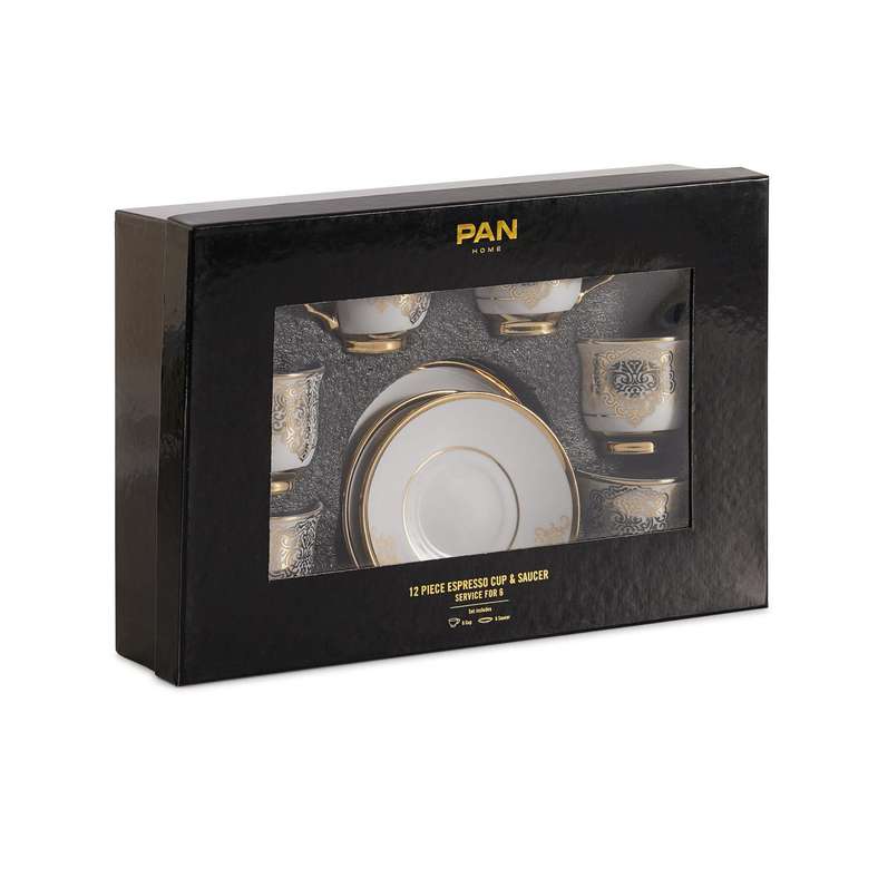 Pan Home Makena 12-Piece Espresso Cup Saucer Set 90Ml -White Gold - 176CFY9900058 - Image 4