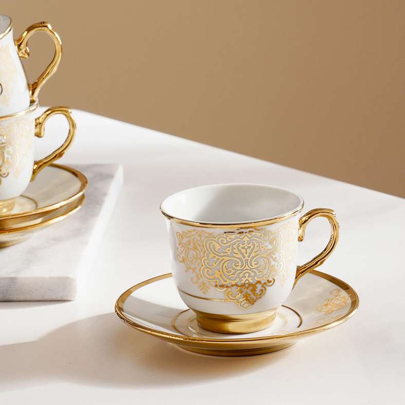 Pan Home Makena 12-Piece Espresso Cup Saucer Set 90Ml -White Gold - 176CFY9900058 - Image 2