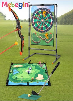 MEBEGIN 3 in 1 Double-sided Golf Mat Set with Storage Bag, Golf and Dart Practice Mat Set with Golf Club, 12 Sticky Balls and 10 Darts, Bow and Arrow Game Set with Arrow Bag and 6 Arrows, Suitable for Family Gatherings, Parties, School Events or Any Indoor Outdoor Activities  - Image 2