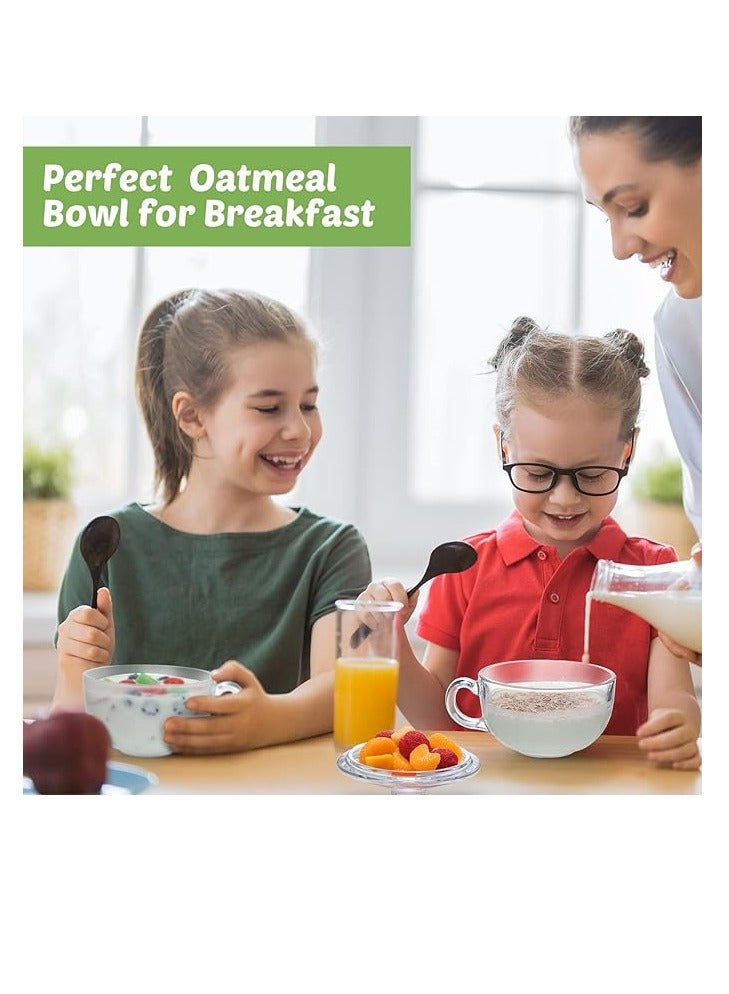 Blinkmax 2 Pieces Soup Bowl and Glass Mugs with Lid and Small Handle Mixing Cereal Oatmeal Microwave Safe Kitchen Accessories Liquid Milk Cups for Breakfast Coffee Ice Cream Snacks Salad Yogurt Clear 600 ml - Image 5