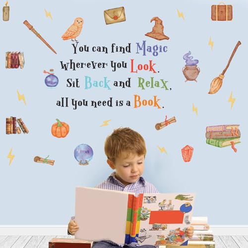 YIMEHDAN Magic Reading Book Wall Decal, You Can Find Magic Education Inspirational Quote Vinyl Wall Stickers, Removable Watercolor Reading Artwork for Kindergarten Classroom Llibrary Playroom Decor - Image 4