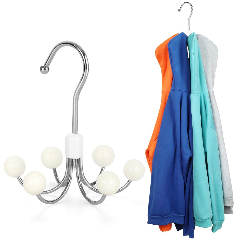 TOPIA HANGER Hoodie Hangers with 6 Wood Balls, 360Â°Swivel Purse Hanger, Scarf Hanger, Closet Hooks, Handbag Organizer, Bra Hanger, Accessory Organizers for Scarf, Tanktop, Hat, Hoodie CT56W - Image 1
