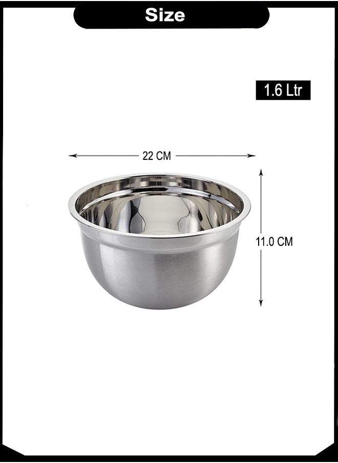 A TO Z 22 cm Stainless Steel Mixing Bowl – 1.6 L Capacity, 11 cm Deep – Mirror Finish, Multi-Purpose for Kitchen Prep, Baking, Salad & Serving  - Image 3
