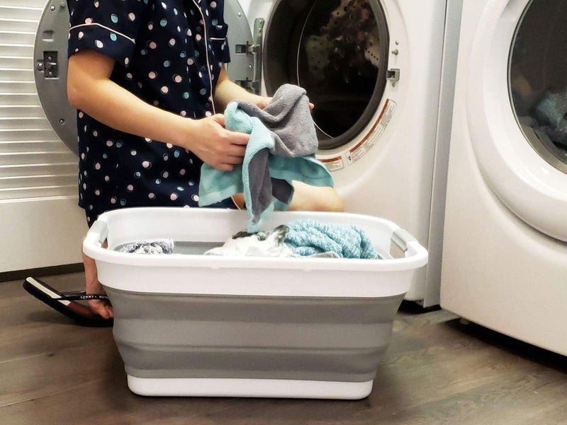 SAMMART 41L (10.8 gallon) Collapsible Plastic Laundry Basket-Foldable Pop Up Storage Container/Organizer-Portable Washing Tub-Space Saving Hamper, Water capacity: 32L (8.4 gallon) (Rectangular, Grey) - Image 2