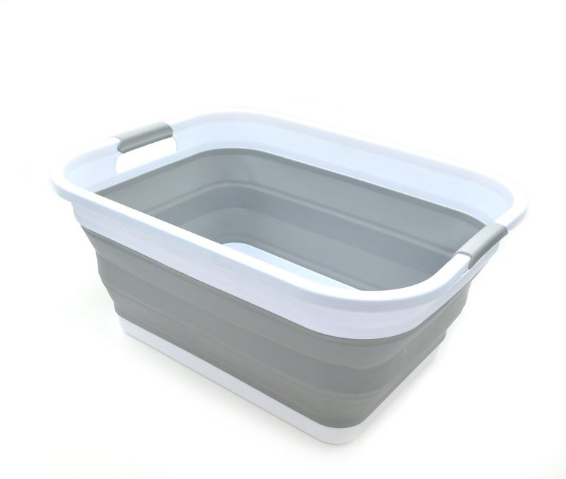 SAMMART 41L (10.8 gallon) Collapsible Plastic Laundry Basket-Foldable Pop Up Storage Container/Organizer-Portable Washing Tub-Space Saving Hamper, Water capacity: 32L (8.4 gallon) (Rectangular, Grey) - Image 1