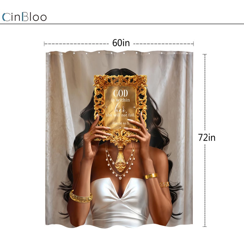 Cinbloo African American 60Wx72H Shower Curtain Black Girl Golden Mirrow Inspirational Quotes Modern Black Woman Fashion Positive Girly Bathroom Curtain Set Afro Lady Bath Bathroom Accessories Decor - Image 3