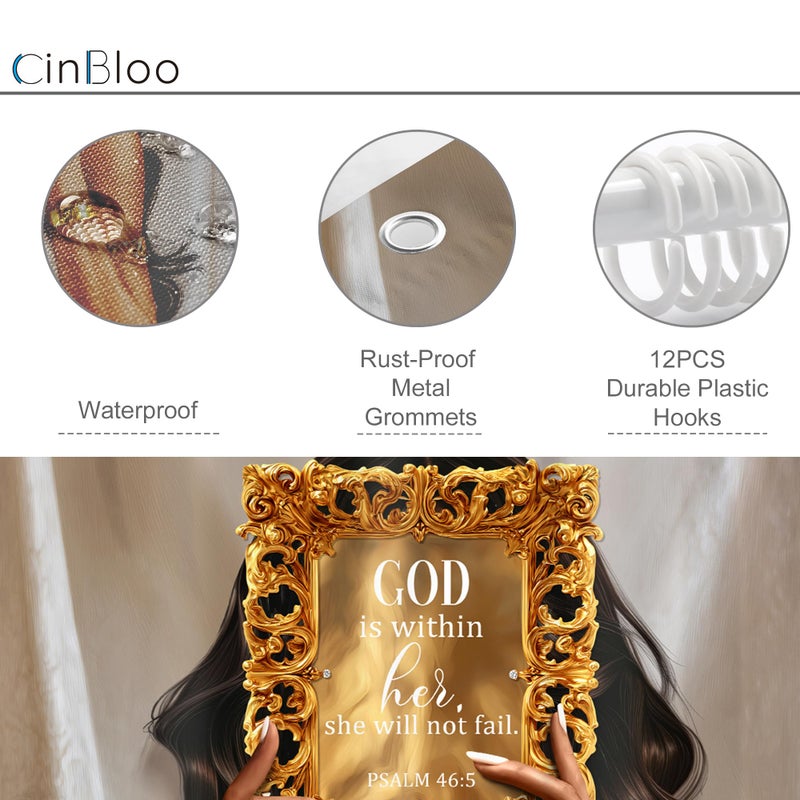 Cinbloo African American 60Wx72H Shower Curtain Black Girl Golden Mirrow Inspirational Quotes Modern Black Woman Fashion Positive Girly Bathroom Curtain Set Afro Lady Bath Bathroom Accessories Decor - Image 4