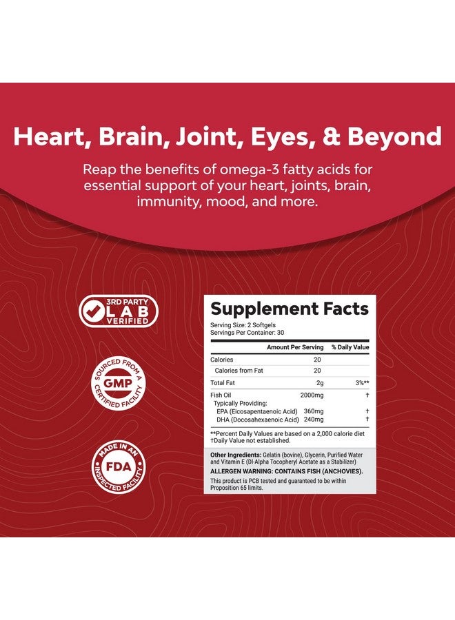 Natures Craft مكمل زيت السمك أوميغا 3 EPA DHA معزز المناعة فيتامينات الدماغ زيت السمك أوميغا 3 مكمل 2000 ملغ لدعم المزاج ودعم الكبد وتخفيف أعراض متلازمة ما قبل الحيض - Image 3