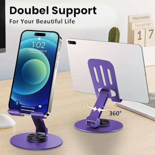 Lusosh Universal Metal Cell Phone Stand, Multi-Angel Adjustable 360° Rotation Non-Slip Metal Phone Stand Compatible with iPhone 17 16 Pro Max and All Smartphones (Purple) - Image 2