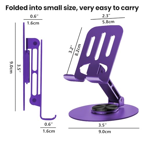 Lusosh Universal Metal Cell Phone Stand, Multi-Angel Adjustable 360° Rotation Non-Slip Metal Phone Stand Compatible with iPhone 17 16 Pro Max and All Smartphones (Purple) - Image 3