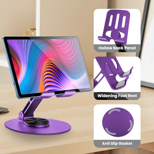 Lusosh Universal Metal Cell Phone Stand, Multi-Angel Adjustable 360° Rotation Non-Slip Metal Phone Stand Compatible with iPhone 17 16 Pro Max and All Smartphones (Purple) - Image 5