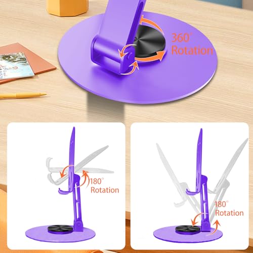 Lusosh Universal Metal Cell Phone Stand, Multi-Angel Adjustable 360° Rotation Non-Slip Metal Phone Stand Compatible with iPhone 17 16 Pro Max and All Smartphones (Purple) - Image 4