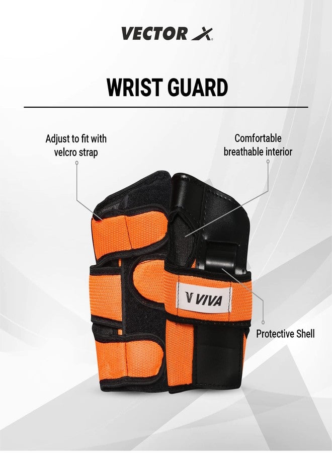 Viva Protective Set Protective Set (Knee/Elbow/Wrist Guard) Multi Purpose Safety Kit for Skateboarding, Roller Skating, Inline Skating, Cycling and Other Sports (Junior, Orange) - Image 3