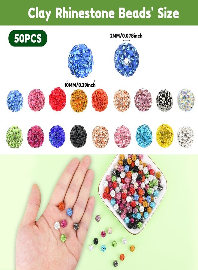 Jyukan Clay Rhinestone Beads for Crafting, 10MM Orange Round Shamballa Disco Ball Beads for Pens Making, Sparkle Crystal Clay Bead for Jewelry Necklace Bracelet Earring Making 50Pcs - Image 2