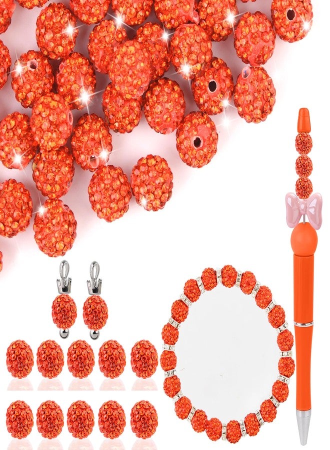 Jyukan Clay Rhinestone Beads for Crafting, 10MM Orange Round Shamballa Disco Ball Beads for Pens Making, Sparkle Crystal Clay Bead for Jewelry Necklace Bracelet Earring Making 50Pcs - Image 1