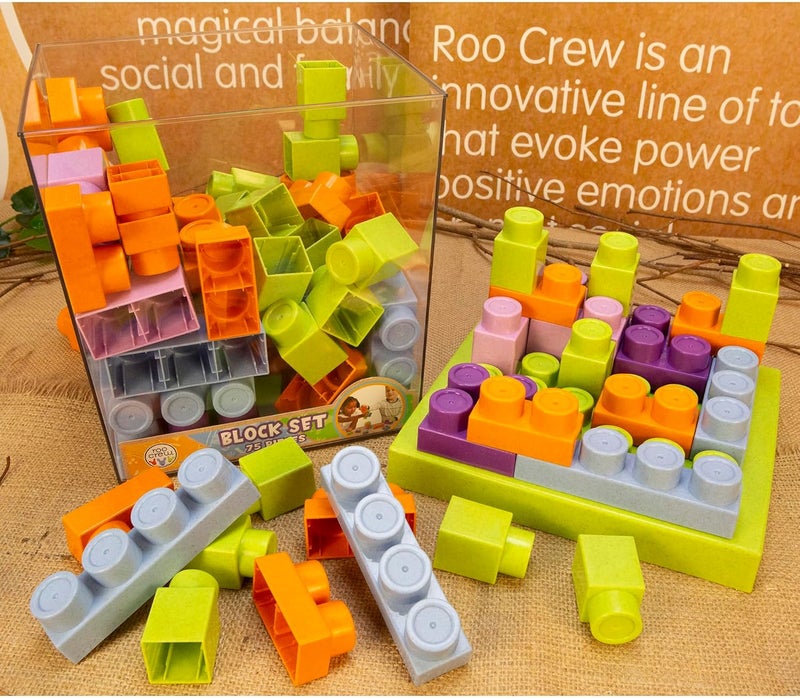 BOLEY Boley Roo Crew Block Set  75 Pieces  Assorted Lid Color Building Activity Set Colorful Blocks  Storage Container Toddlers  Kids Ages 2 - Image 3