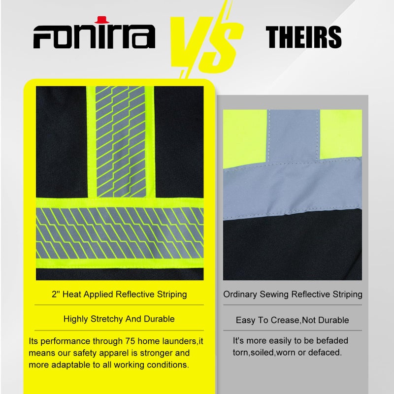 FONIRRA Men's High Visibility Safety ANSI Class 3 Lined Fleece Hoodie Sweatshirt with Black Bottom Jumper Workwear for Men(Black,XL) - Image 5