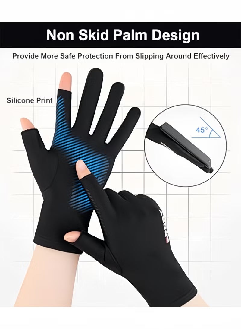 SPORT 3 Pcs Men's Ice Silk Non Slip Gloves Breathable Thin High Elasticity Anti UV Touch Screen Gloves Ideal for Driving Riding Outdoor Sports Cycling Fishing Daily Commute,Gray and Black - Image 3